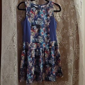American Girl Size 16 pink purple floral sleeveless dress zip back drop waist